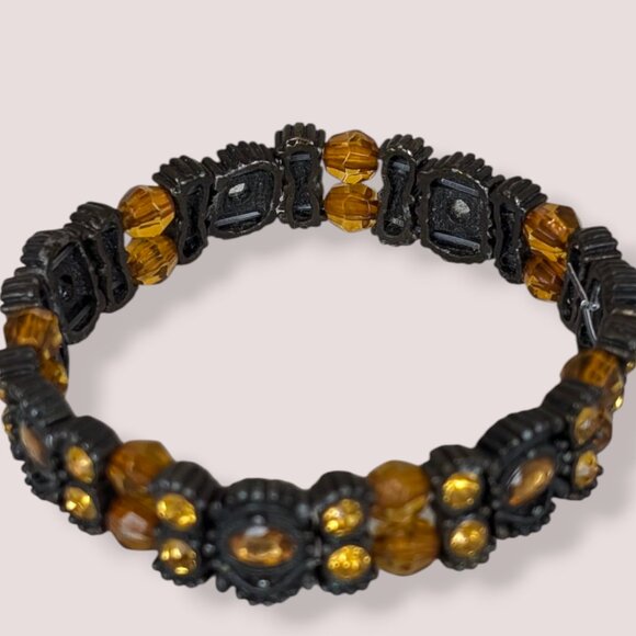 (2/$20) Dark Metal Orange Rhinestone Stretch Bracelet - Picture 4 of 5